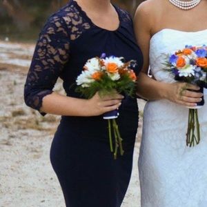 Navy Lace sleeve cocktail